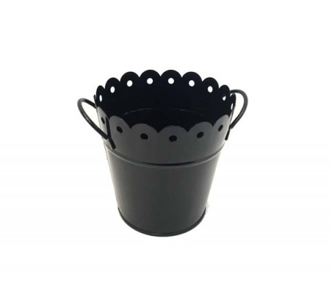 BLACK MID ENAMEL SCALLOP PAIL    6"LX6"H