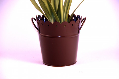 BROWN MID ENAMEL SCALLOP PAIL    6"LX6"H