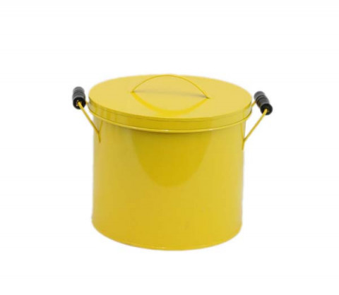 LEMON YELLOW BUCKET W/LID WOOD HANDLES