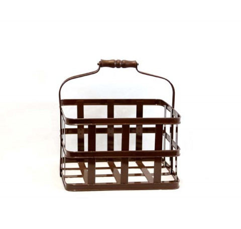 BROWN DRINK CADDY W/WOOD HANDLE