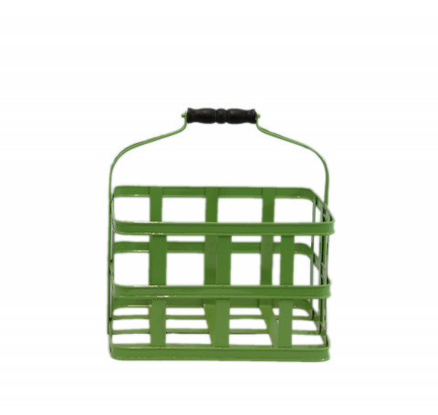 LIME GREEN DRINK CADDY W/WOOD HANDLE