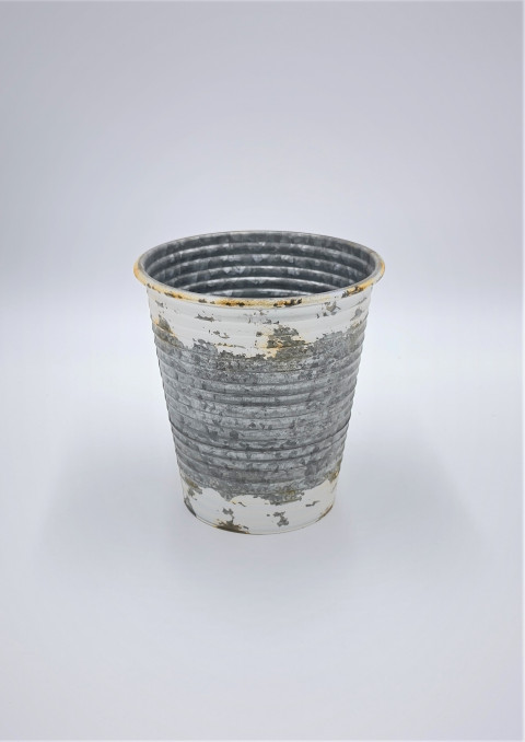 LG. HORIZONTAL WHITEWASH ZINC ROND POT D7.75XH8.46" B:5.25