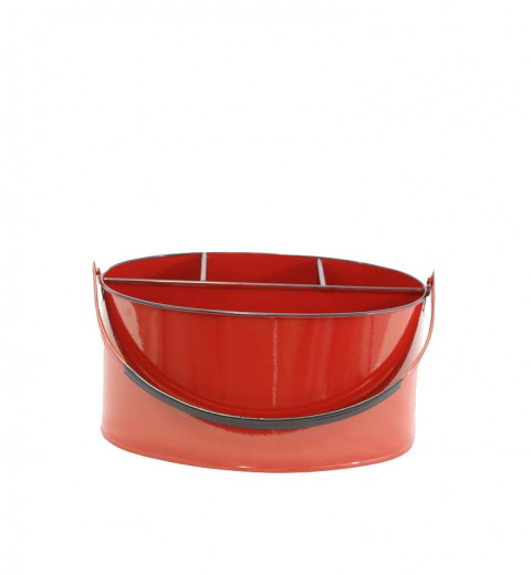 RED OVAL ENAMEL UTENSIL HOLDER 11"x6.5x10"H